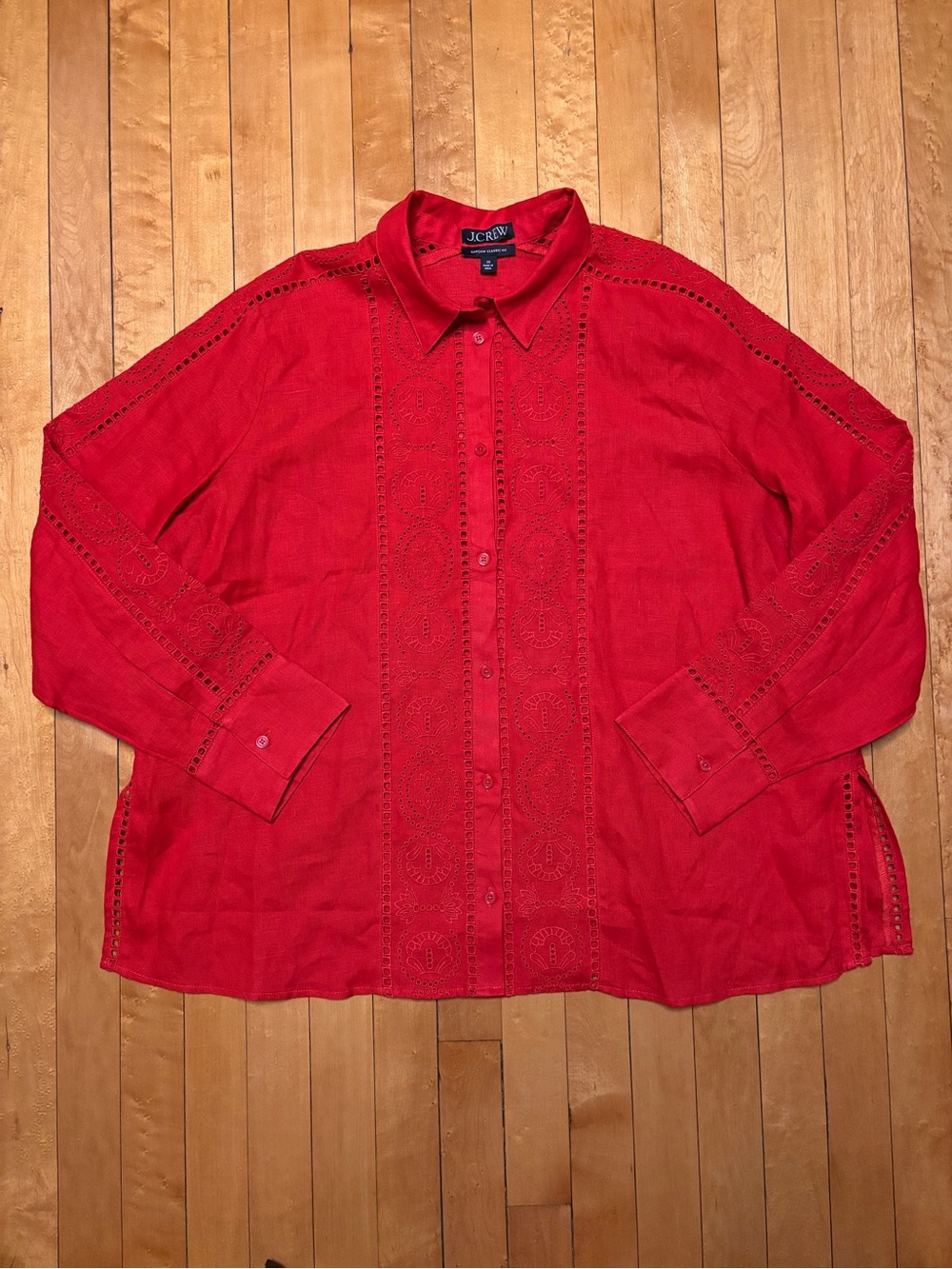 J. Crew Garçon Classic Shirt in Red Eyelet Linen